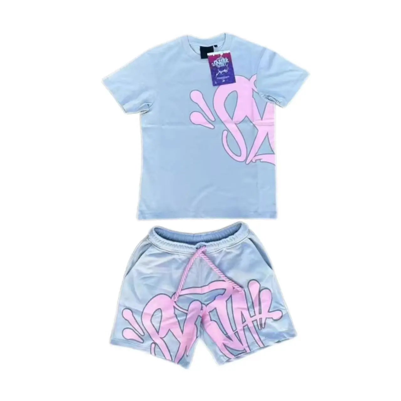 Light blue and red short sleeved suit